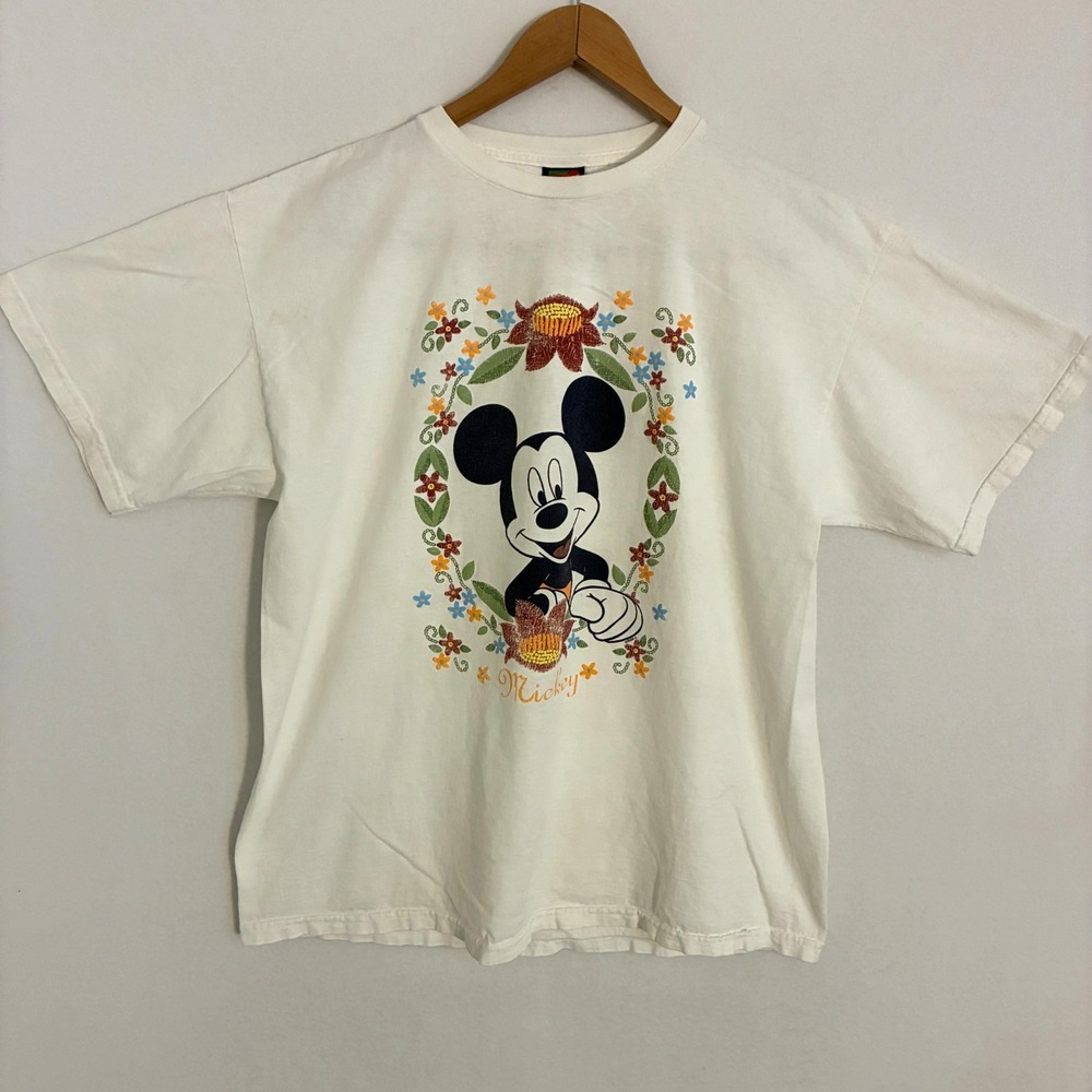 Vtg 90s Mickey Unlimited Mickey Mouse Shirt Womens XL Floral Wreath Crewneck Tee